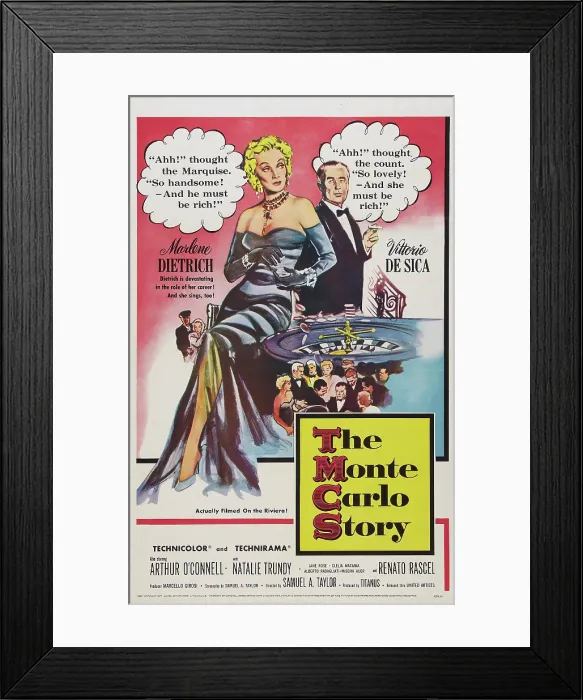 Framed Print : THE MONTE CARLO STORY, (aka THE MONTECARLO STORY, aka MONTECARLO), US poster art, from left: Marlene Dietrich, Vittorio De Sica, 1956