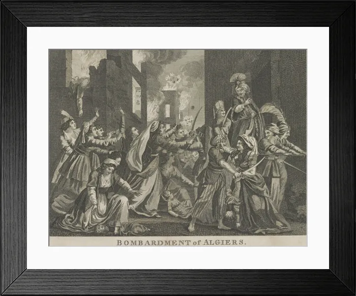 Framed Print : Panic, fighting, and death in the streets of Algiers during bombardment by Spanish and allied warships from Portugal, Malta, and Naples, c. 1783-84