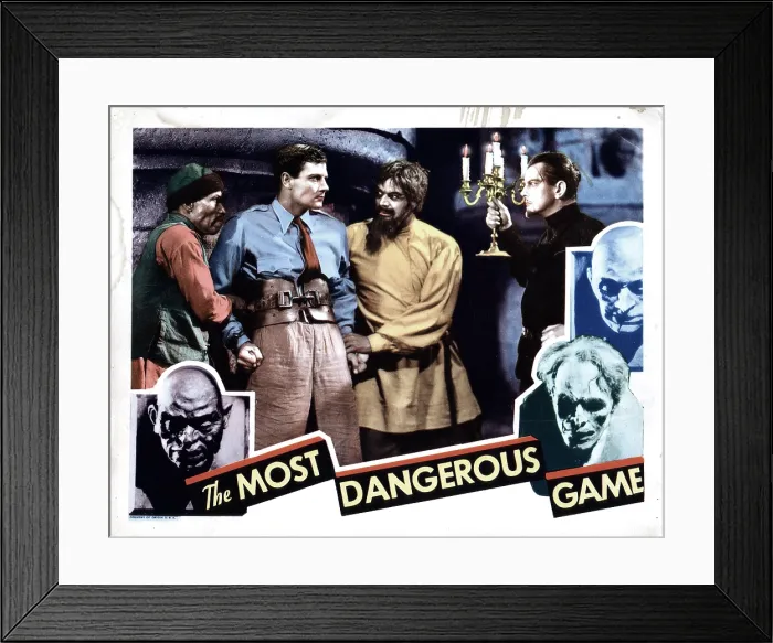 Framed Print : THE MOST DANGEROUS GAME, from left, Oscar Hendrian, Joel McCrea, Noble Johnson, Leslie Banks, 1932