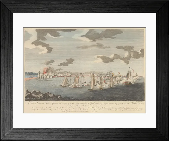Framed Print : First Barbary War between the US and Tripoli, May 1801-June 1805. Commodore Preble's squadron attacking the gun boats and forts of Tripoli, August 3, 1804