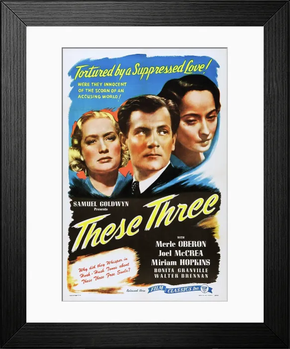 Framed Print : THESE THREE, US poster art, from left: Miriam Hopkins, Joel McCrea, Merle Oberon, 1936