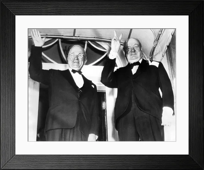 Framed Print : President Harry Truman, former British Prime Minister Winston Churchill, on the front porch of Blair House, Washington D.C. 1949.. Courtesy: CSU Archives / Everett Collection Framed Print : President Harry Truman, former British Prime Minister Winston Churchill, on the front porch of Blair House, Washington D.C. 1949.. Courtesy: CSU Archives / Everett Collection