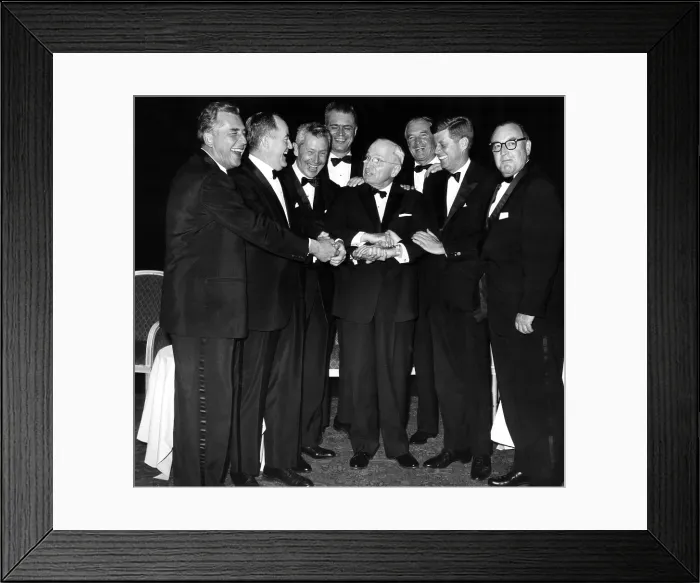 Framed Print : Former U.S. President Harry Truman (center), Senator Hubert Humphrey (second from left), U.S. President John F. Kennedy (second from right), c. 1961
