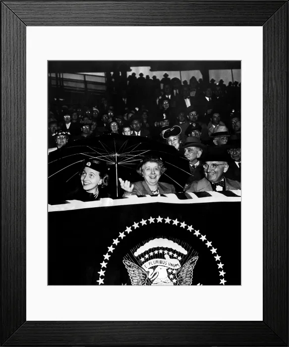 Framed Print : President Harry Truman (far right), with wife First Lady Bess Truman (center), and daughter Margaret Truman (far left), c 1950s.. Courtesy: CSU Archives  /  Everett Collection