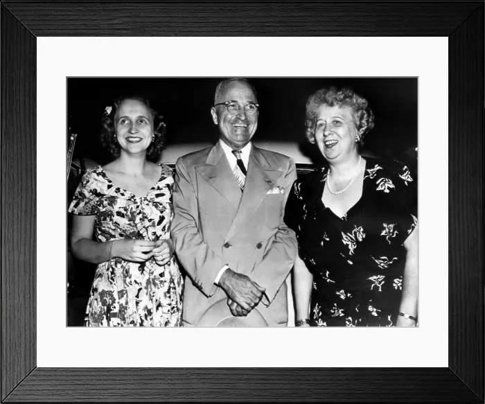 Framed Print : President Harry Truman (center), with wife First Lady Bess Truman (far right), and daughter Margaret Truman (far left), 1952.. Courtesy: CSU Archives  /  Everett Collection