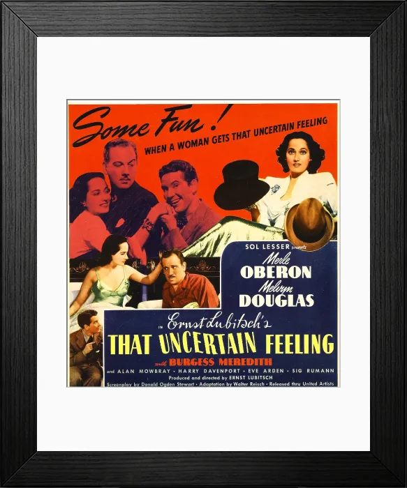 Framed Print : THAT UNCERTAIN FEELING, top from left: Merle Oberon, Melvyn Douglas, Burgess Meredith, Merle Oberon, bottom from left: Burgess Meredith, Merle Oberon