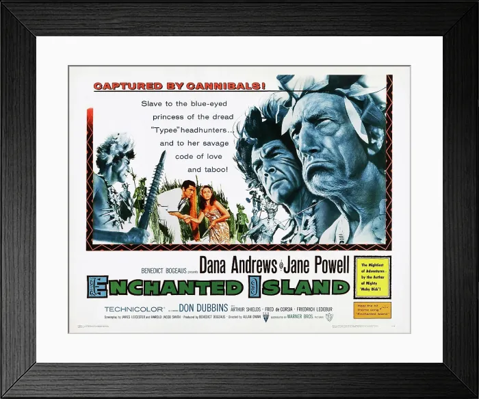 Framed Print : ENCHANTED ISLAND, left: Dana Andrews on poster art, 1958 Framed Print : ENCHANTED ISLAND, left: Dana Andrews on poster art, 1958