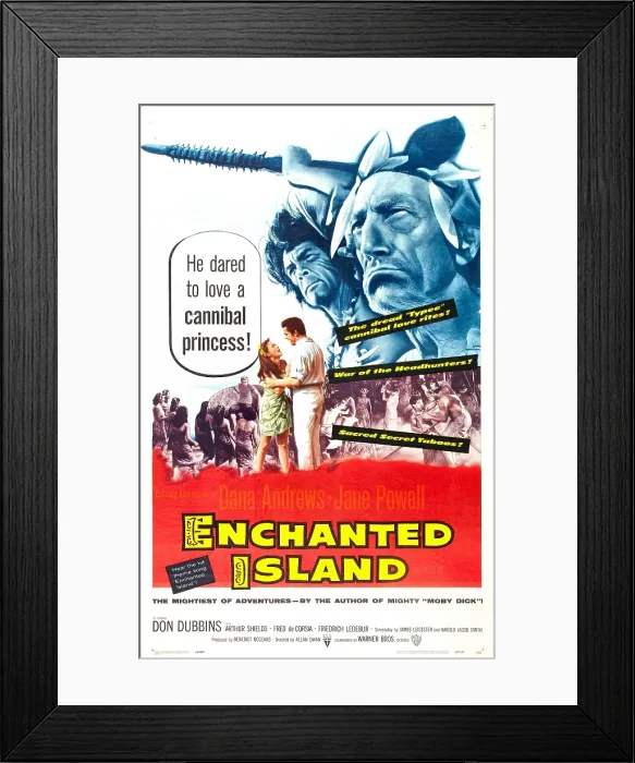 Framed Print : ENCHANTED ISLAND, US poster, center from left: Dana Andrews, Jane Powell, 1958 Framed Print : ENCHANTED ISLAND, US poster, center from left: Dana Andrews, Jane Powell, 1958