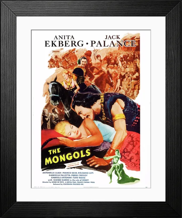 Framed Print : THE MONGOLS, (aka I MONGOLI), US poster, front from left: Anita Ekberg, Jack Palance, 1961 Framed Print : THE MONGOLS, (aka I MONGOLI), US poster, front from left: Anita Ekberg, Jack Palance, 1961