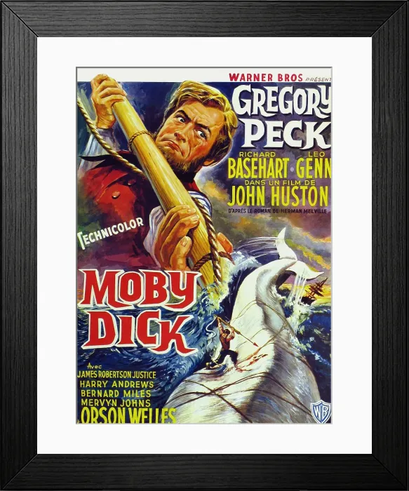 Framed Print : MOBY DICK, Gregory Peck on French poster art, 1956