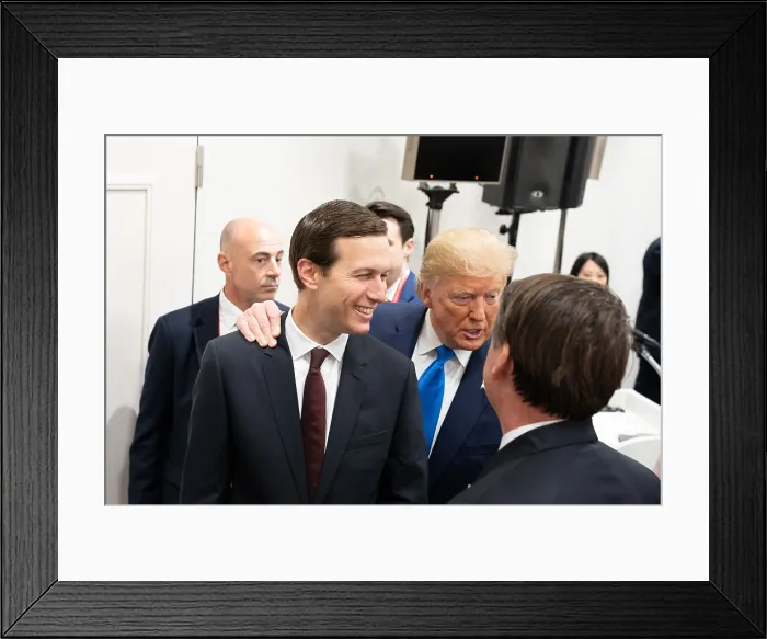 Framed Print : President Donald Trump with Senior Advisor and son-in-law Jared Kushner, in conversation following G20 Women's Empowerment Event, June 28, 2019, Osaka