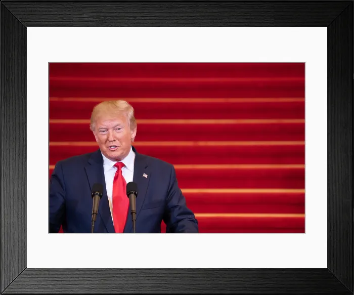 Framed Print : President Donald Trump speaking at a joint press conference with President Moon Jae-in (not shown). June 30, 2019, Seoul, South Korea (BSLOC_2019_6_230)