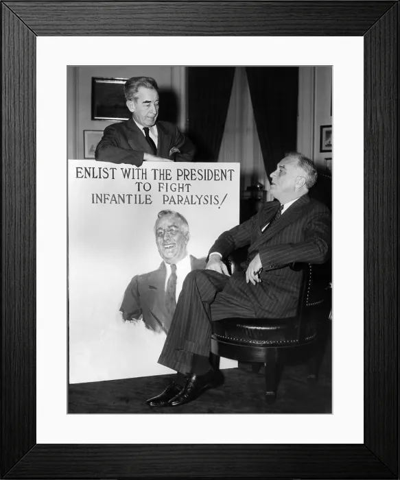 Framed Print : James Montgomery Flagg presents President Roosevelt with the first campaign poster in the fight against infantile paralysis on January 28th, 1939 Framed Print : James Montgomery Flagg presents President Roosevelt with the first campaign poster in the fight against infantile paralysis on January 28th, 1939