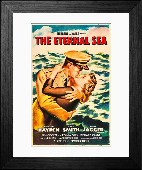 Framed Print : THE ETERNAL SEA, US poster, from left: Sterling Hayden, Alexis Smith on poster art, 1955
