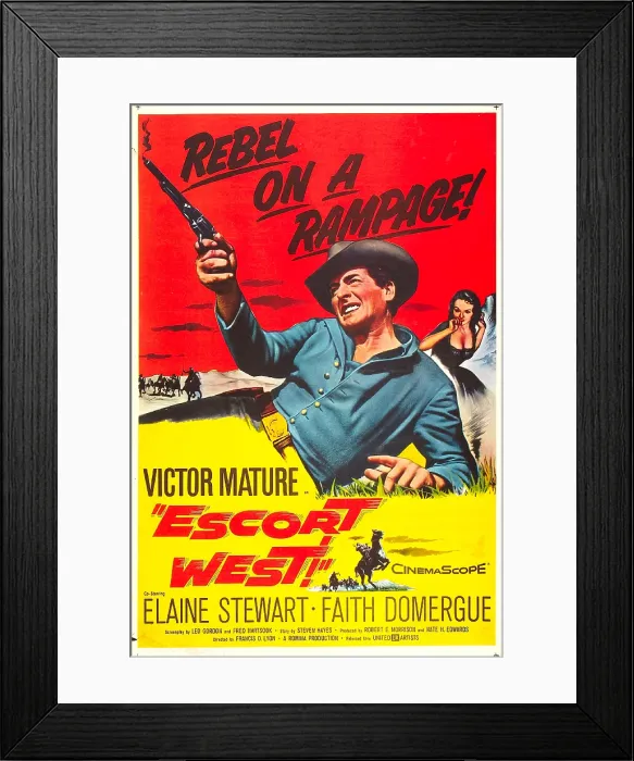 Framed Print : ESCORT WEST, US poster, Victor Mature, Faith Domergue, 1958