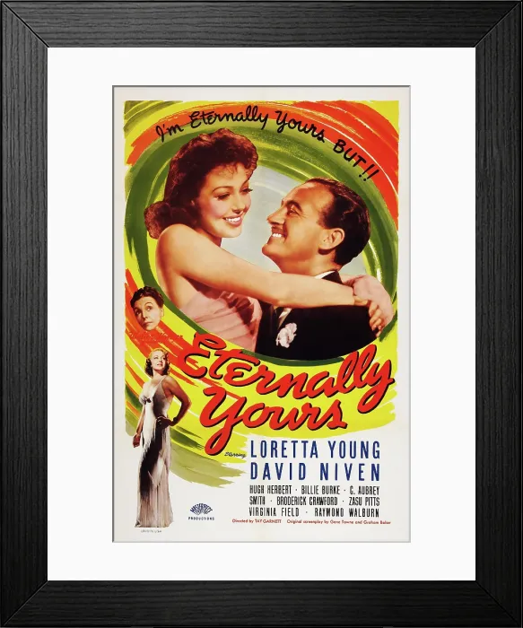 Framed Print : ETERNALLY YOURS, US poster art, from bottom left: Virginia Field, Zasu Pitts, Loretta Young, David Niven, 1939