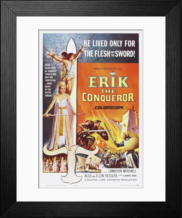 Framed Print : ERIK THE CONQUEROR, (aka GLI INVASORI), US poster art, bottom from left: Alice Kessler, Cameron Mitchell, George Ardisson, 1961
