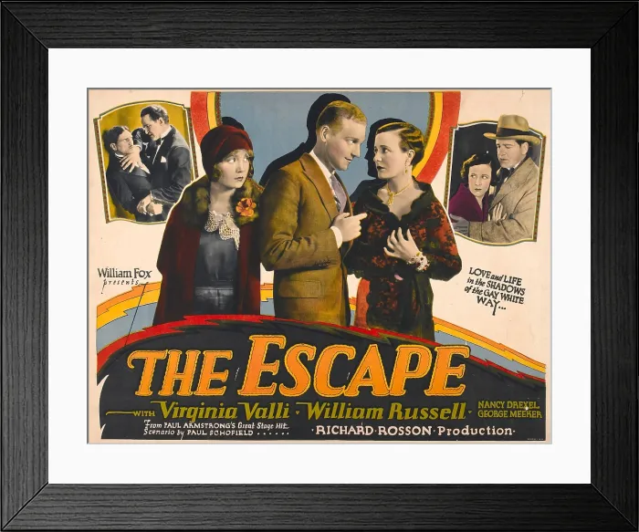 Framed Print : THE ESCAPE, center foreground, left to right: Nancy Drexel, William Russell, Virginia Valli; in top left corner, from left to right: William Demarest Framed Print : THE ESCAPE, center foreground, left to right: Nancy Drexel, William Russell, Virginia Valli; in top left corner, from left to right: William Demarest