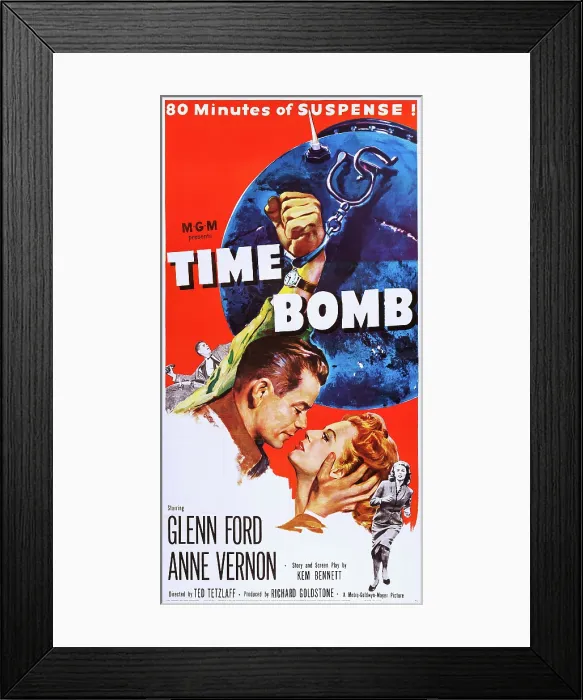 Framed Print : TIME BOMB, (aka TERROR ON A TRAIN), US poster art, from left: Glenn Ford, Anne Vernon, 1953 Framed Print : TIME BOMB, (aka TERROR ON A TRAIN), US poster art, from left: Glenn Ford, Anne Vernon, 1953