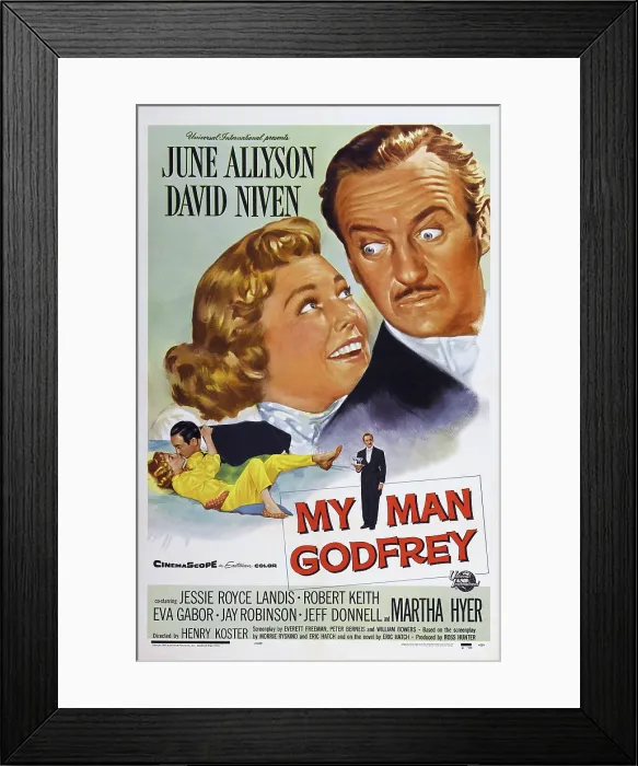 Framed Print : MY MAN GODFREY, US poster art, from left: June Allyson, David Niven, 1957 Framed Print : MY MAN GODFREY, US poster art, from left: June Allyson, David Niven, 1957