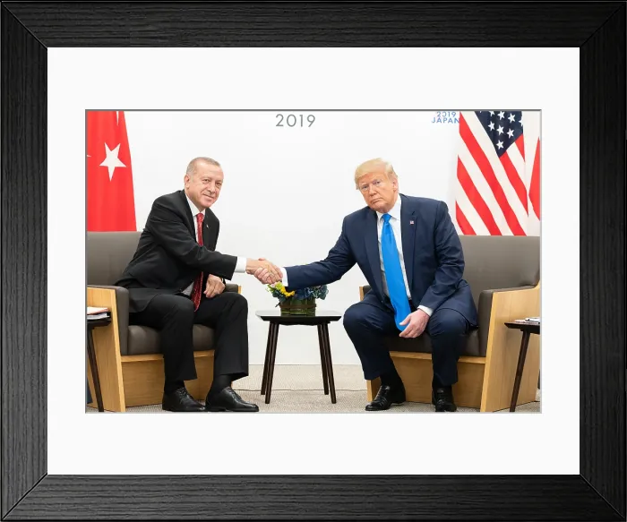 Framed Print : President Donald Trump in a bilateral meeting with President of Turkey, Recep Tayyip Erdogan, at the G20 Japan Summit, June 29, 2019, in Osaka, Japan (BSLOC_2019_6_221)