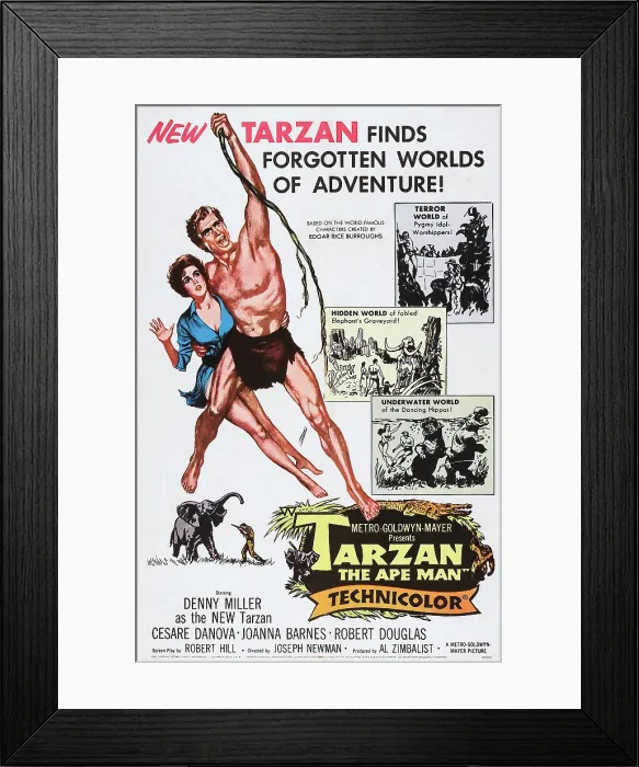 Framed Print : TARZAN, THE APE MAN, US poster, from left: Joanna Barnes, Denny Miller, 1959 Framed Print : TARZAN, THE APE MAN, US poster, from left: Joanna Barnes, Denny Miller, 1959