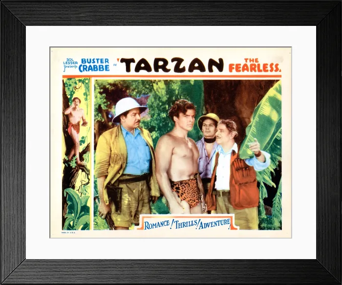 Framed Print : TARZAN THE FEARLESS, lobbycard, left: Buster Crabbe, inset, from left: Philo McCullough, Buster Crabbe, Edward Woods, E. Alyn Warren, 1933 Framed Print : TARZAN THE FEARLESS, lobbycard, left: Buster Crabbe, inset, from left: Philo McCullough, Buster Crabbe, Edward Woods, E. Alyn Warren, 1933