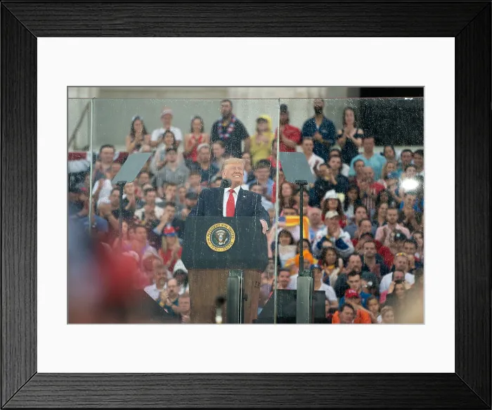 Framed Print : President Donald Trump delivered a non-partisan patriotic speech at the Salute to America event on July 4, 2019, at the Lincoln Memorial, Washington, DC