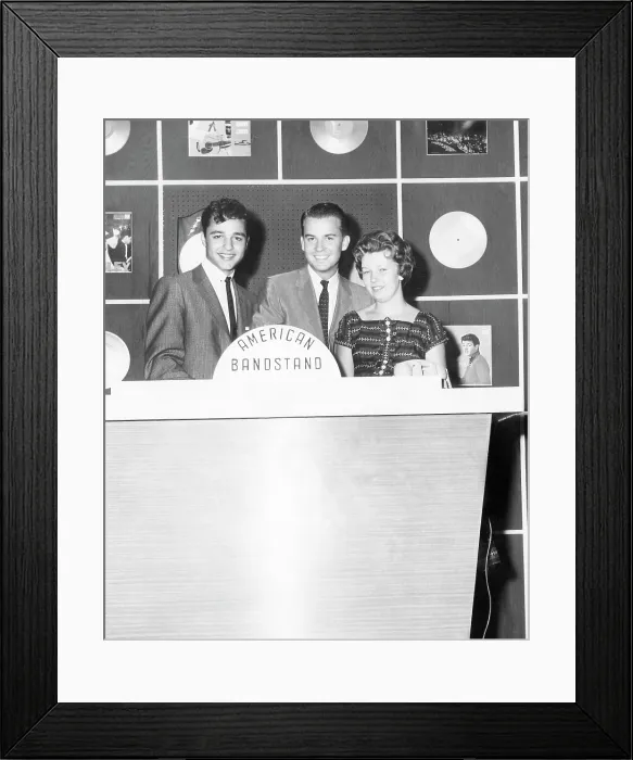 Framed Print : Sal Mineo (left), Dick Clark (center), on American Bandstand, 1957.. Courtesy: CSU Archives / Everett Collection Framed Print : Sal Mineo (left), Dick Clark (center), on American Bandstand, 1957.. Courtesy: CSU Archives / Everett Collection