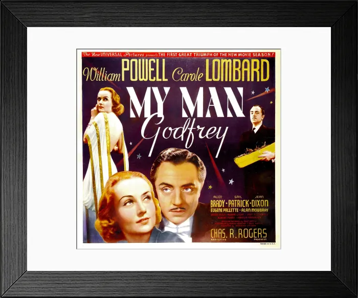 Framed Print : MY MAN GODFREY, from left: Carole Lombard, William Powell on jumbo window card, 1936
