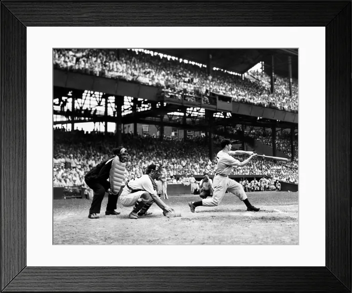 Framed Print : Joe DiMaggio breaks the record for hitting safely in consecutive games. This hit brought his streak to 42 games, June 1941. Courtesy: CSU Archives / Everett Collection