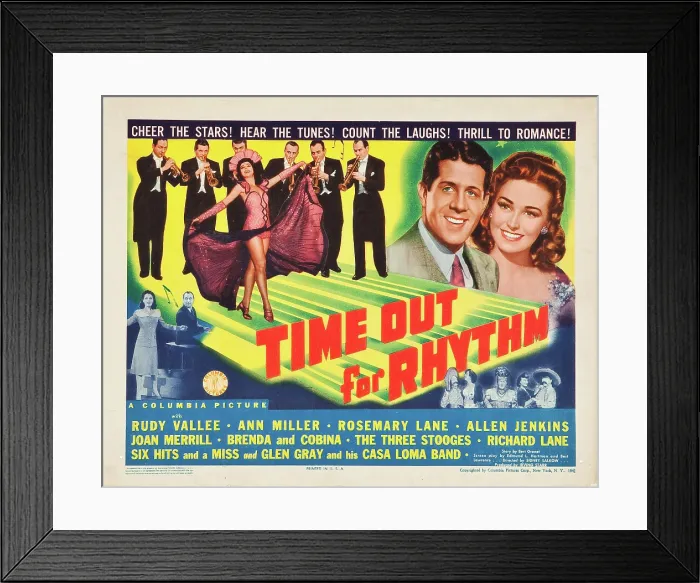 Framed Print : TIME OUT FOR RHYTHM, US poster art, lower left: Joan Merrill, Allen Jenkins; top right: Rudy Vallee, Rosemary Lane, `941 Framed Print : TIME OUT FOR RHYTHM, US poster art, lower left: Joan Merrill, Allen Jenkins; top right: Rudy Vallee, Rosemary Lane, `941