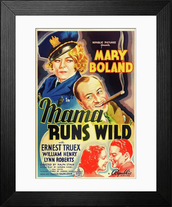Framed Print : MAMA RUNS WILD, US poster art, top from left: Mary Boland, Ernest Truex; bottom from left: Lynn Roberts, William Henry, 1937 Framed Print : MAMA RUNS WILD, US poster art, top from left: Mary Boland, Ernest Truex; bottom from left: Lynn Roberts, William Henry, 1937