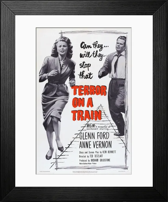 Framed Print : TERROR ON A TRAIN, (aka TIME BOMB), US poster art, from left: Anne Vernon, Glenn Ford, 1953