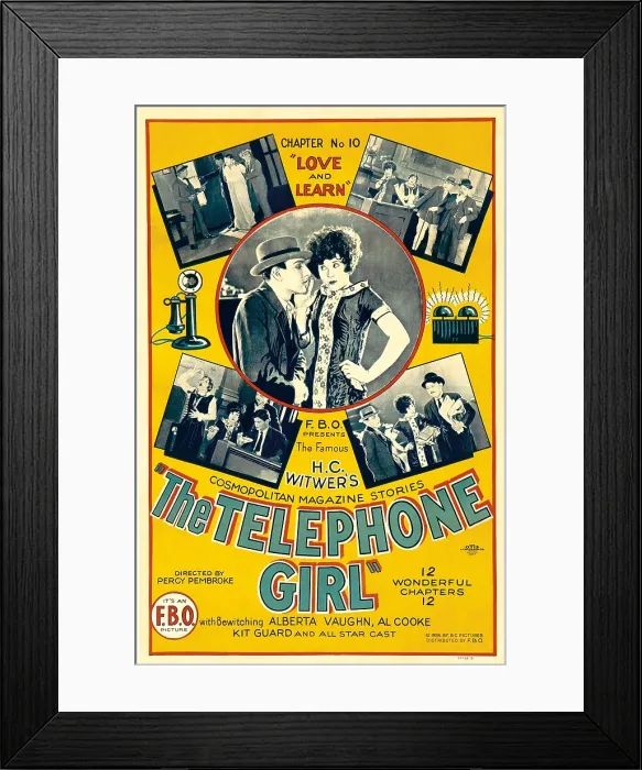 Framed Print : THE TELEPHONE GIRL, (aka the WILLIAM TELLS serial of 12 chapters), Chapter No. 10: Love and Learn, center photo from left: Kip Guard, Alberta Vaughn, 1924 Framed Print : THE TELEPHONE GIRL, (aka the WILLIAM TELLS serial of 12 chapters), Chapter No. 10: Love and Learn, center photo from left: Kip Guard, Alberta Vaughn, 1924