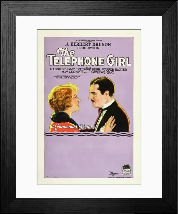 Framed Print : THE TELEPHONE GIRL, l-r: Madge Bellamy, Holbrook Blinn on poster art, 1927