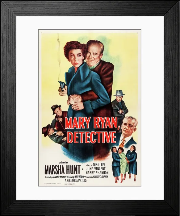Framed Print : MARY RYAN, DETECTIVE, US poster, from left: Marsha Hunt, Harry Shannon, 1949