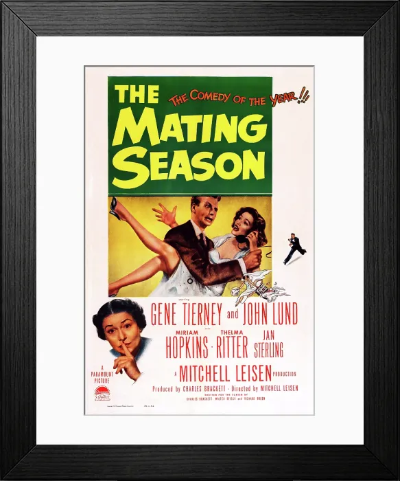 Framed Print : THE MATING SEASON, US poster art, from left: Thelma Ritter, John Lund, Gene Tierney, 1951