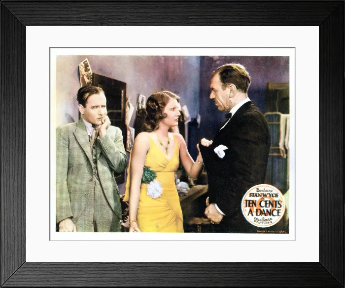 Framed Print : TEN CENTS A DANCE, lobbycard, from left: Monroe Owsley, Barbara Stanwyck, Pat Harmon, 1931