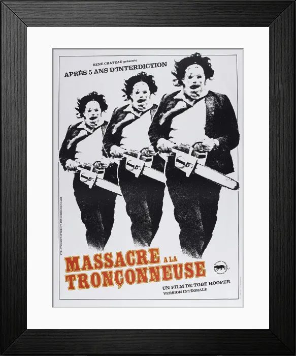 Framed Print : THE TEXAS CHAINSAW MASSACRE, (aka MASSACRE A LA TRONCONNEUSE), French poster, Gunnar Hansen, 1974 **US SALES ONLY**