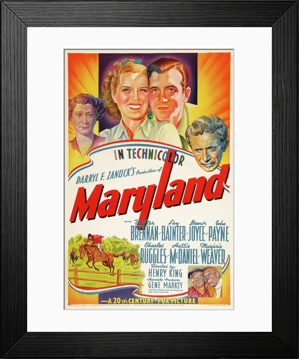 Framed Print : MARYLAND, US poster art, top from left: Fay Bainter, Brenda Joyce, John Payne, Walter Brennan, 1940, TM and Copyright 20th Century Fox Film Corp