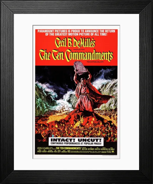 Framed Print : THE TEN COMMANDMENTS, 1972 re-release poster, Charlton Heston on poster art, 1956