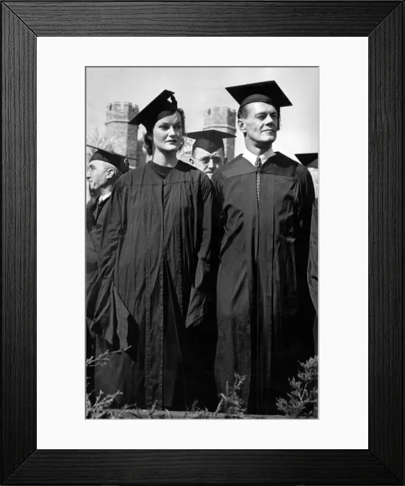 Framed Print : Doris Duke and husband James H.R. Cromwell at Duke University during the 1st day of centennial exercises, Durham, NC, April 23, 1939.. Courtesy: CSU Archives  /  Everett Collection