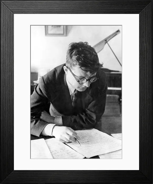 Framed Print : Dimitri Shostakovich, Russian composer (1906-75) writing his 7th Symphony (Leningrad)June, 1942. Courtesy: CSU Archives  /  Everett Collection