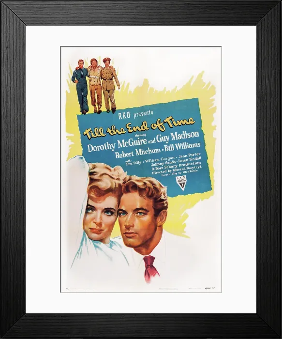Framed Print : TILL THE END OF TIME, US poster, top from left: Guy Madison, Robert Mitchum, Bill Williams, bottom from left: Dorothy McGuire, Guy Madison, 1946