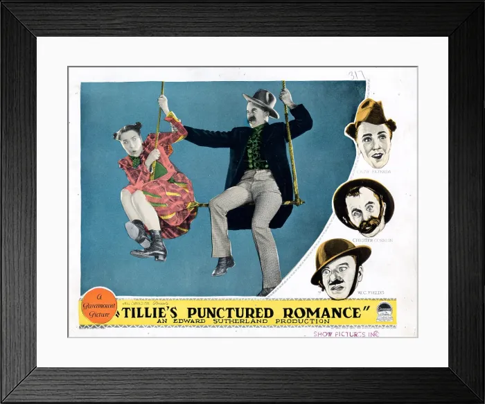 Framed Print : TILLIE'S PUNCTURED ROMANCE, lobbycard, from left: Louise Fazenda, W.C. Fields, right, from top: from left: Louise Fazenda, Chester Conklin, W.C. Fields, 1928