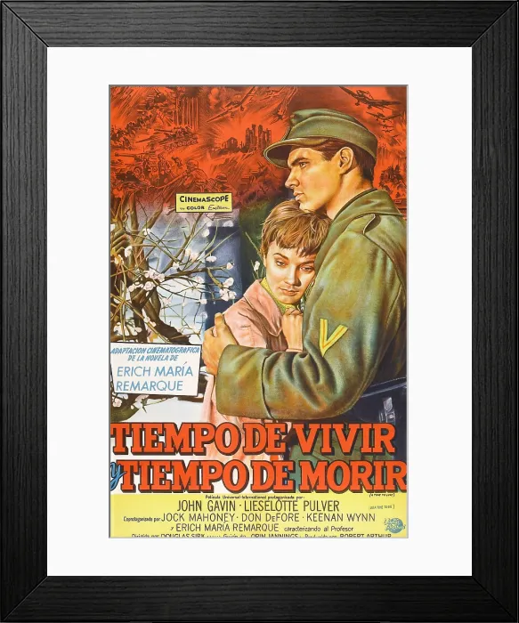 Framed Print : A TIME TO LOVE AND A TIME TO DIE, (aka TIEMPO DE VIVIR Y TIEMPO DE MORIR), l-r: Lilo Pulver, John Gavin on Argentinian poster art, 1958