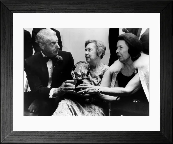 Framed Print : Joe DiMaggio, Eleanor Gehrig and Claire Ruth at the 100th Anniversary All-Star dinner