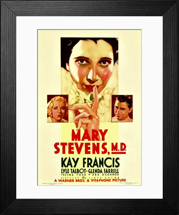 Framed Print : MARY STEVENS, M.D. from left: Glenda Farrell, Kay Francis, Lyle Talbot on midget window card, 1933 Framed Print : MARY STEVENS, M.D. from left: Glenda Farrell, Kay Francis, Lyle Talbot on midget window card, 1933