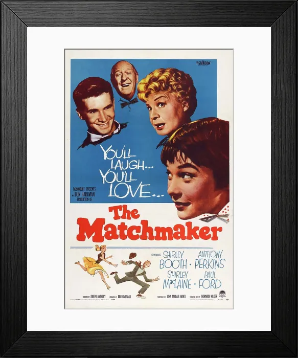 Framed Print : THE MATCHMAKER, US poster, from left: Anthony Perkins, Paul Ford, Shirley Booth, Shirley MacLaine, 1958 Framed Print : THE MATCHMAKER, US poster, from left: Anthony Perkins, Paul Ford, Shirley Booth, Shirley MacLaine, 1958